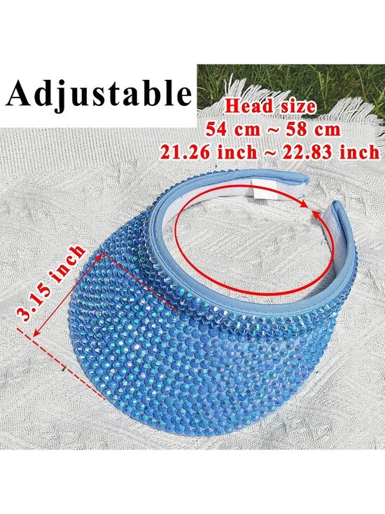 ?Women\'s Blue Sun Shiny Rhinestones Clip On Visor Adjustable Bling Hats main image 5